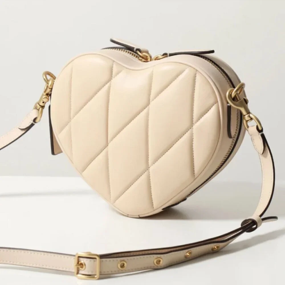Coach Heart Crossbody Bag Ivory Quilted Nappa Leather Brass CE725